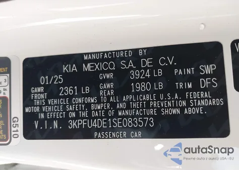 2025 Kia K4 Ex z USA, uszkodzony, nr VIN 3KPFU4DE1SE083573